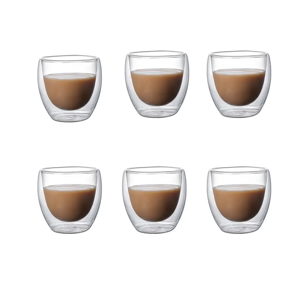 5 Sizes 6 Pack Clear Double Wall Glass Coffee Mugs Insulated Layer Cups Set for Bar Tea Milk Juice Water Espresso Shot Glass