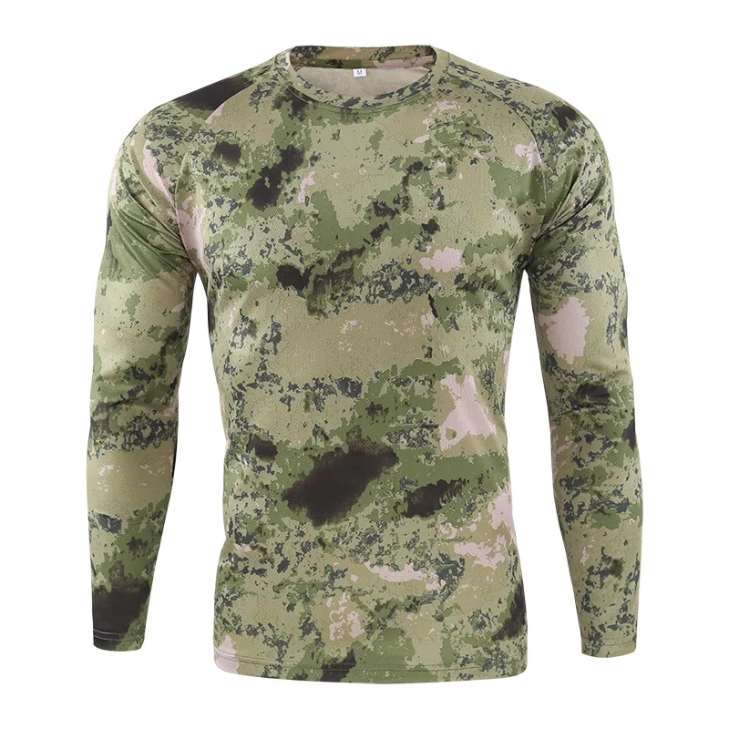 Men\'s Spring Autumn Long SleeveT-Shirt Bionic Camouflage Hunting Under-Shirt Breathable Polyester Tactical Army Shirt  Quick-Dry