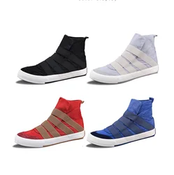 Men Casual Boots Male Sneaker High Top Man Sneaker Elastic Strap Canvas Shoes Rubber Vulcanized Shoes Slip On Spring Autumn