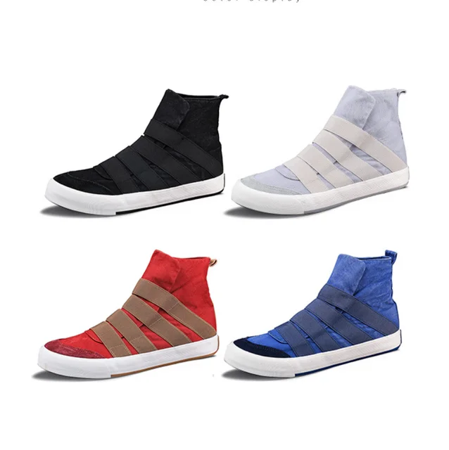 Męskie buty codzienne, męskie sneakersy, wysokie męskie sneakersy, płócienne buty z elastycznym paskiem, gumowe wulkanizowane buty wsuwane, na wiosnę i jesień.