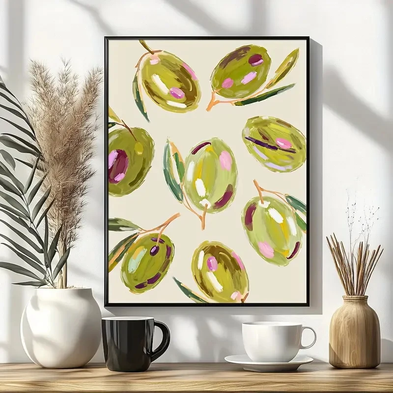 Colorful Olive Kitchen Mural, Canvas, Poster, Print, Simple Aesthetic Decorative Painting