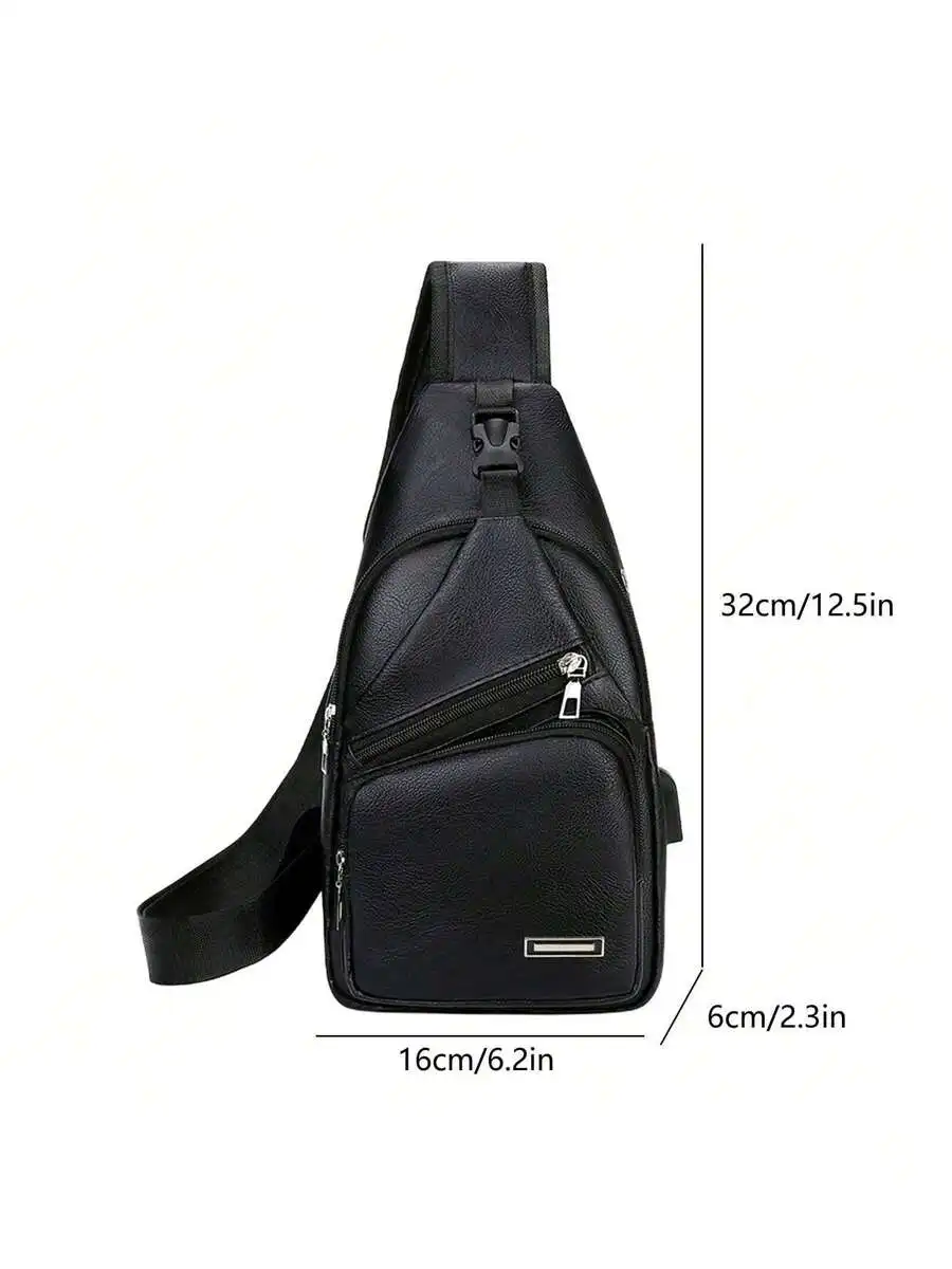 Mens PU Leather Sling Bag With USB Port Lightweight Crossbody Chest Bag For Travel Gym Outdoor view 5