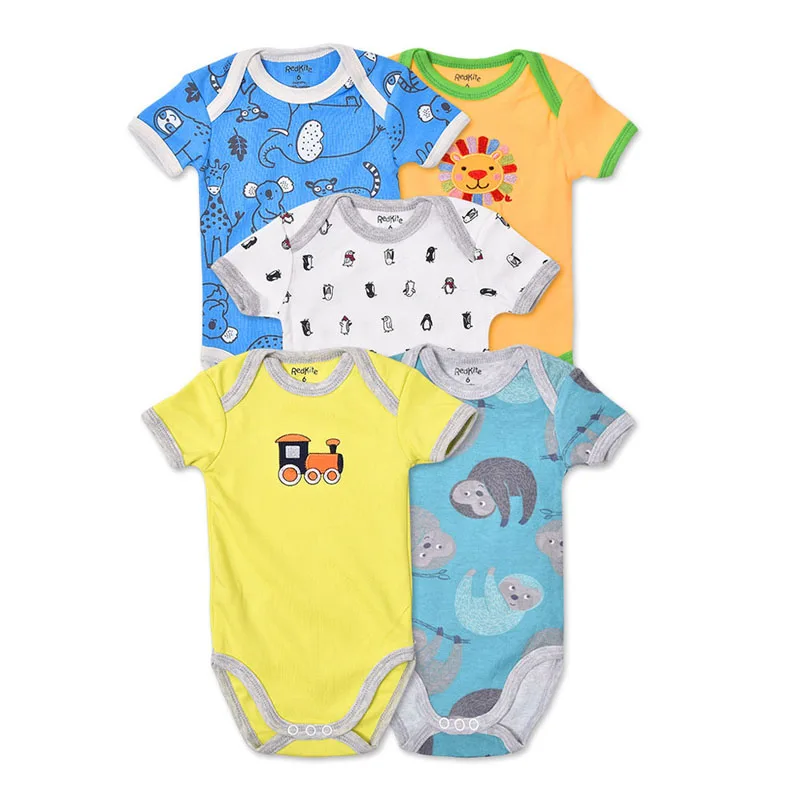 

5Pcs 3M-24M Short Sleeve Cotton Winggle-in Jumpsuit Infant Baby Bodysuit
