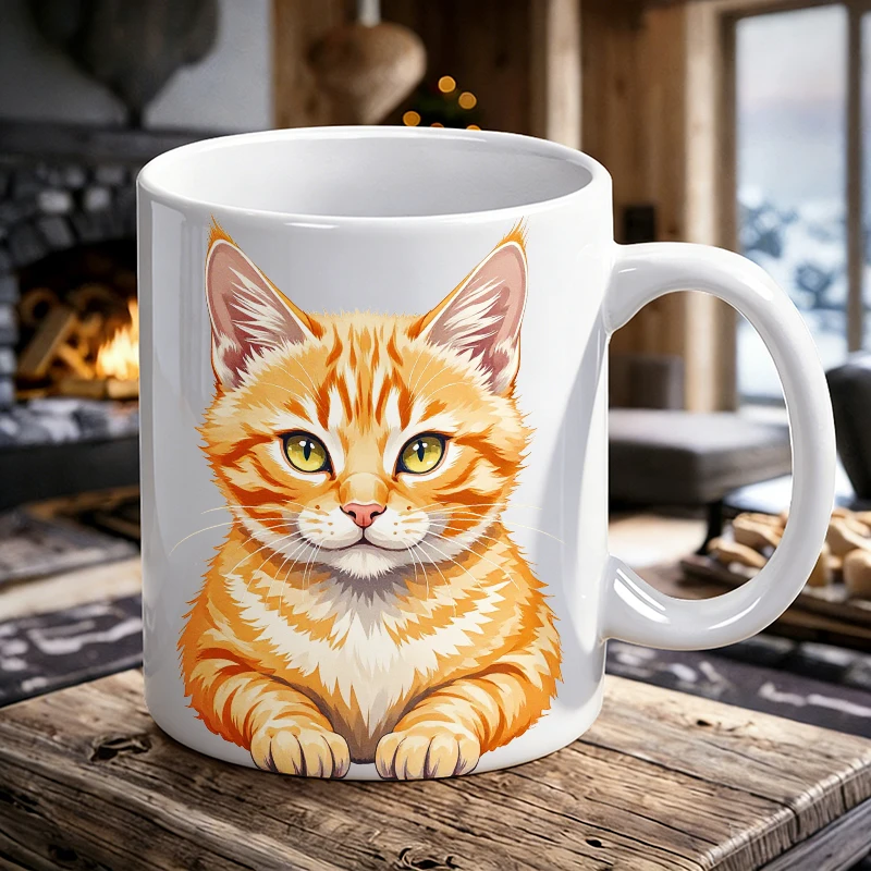

Cute Fluffy Orange Kitten Mug, Adorable Big Face Tabby Cat Ceramic Cup, Milk Cup, Office Tea Cup, Drinking Cup, Gift for Friends