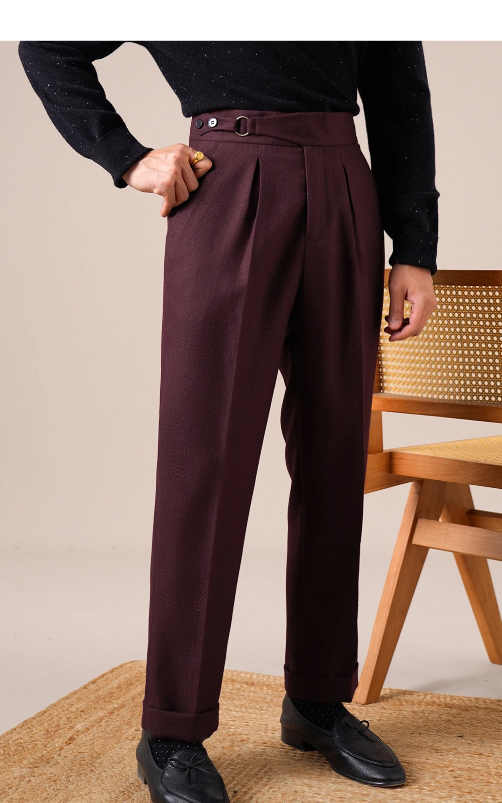 Celana Formal Celana Panjang Sosial Pria Kasual Lurus Berpinggang Tinggi Lipatan Tunggal Celana Jas Bisnis Celana Pria Pantalon Kasual Homme