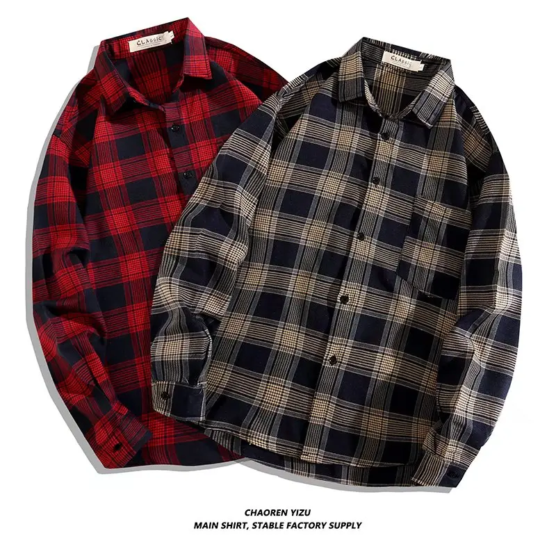 

Мужская клетчатая повседневная длинная све, студенческая моющаяся, приталенная, без железа, летняя молодежная палатка, Cheered Pattern