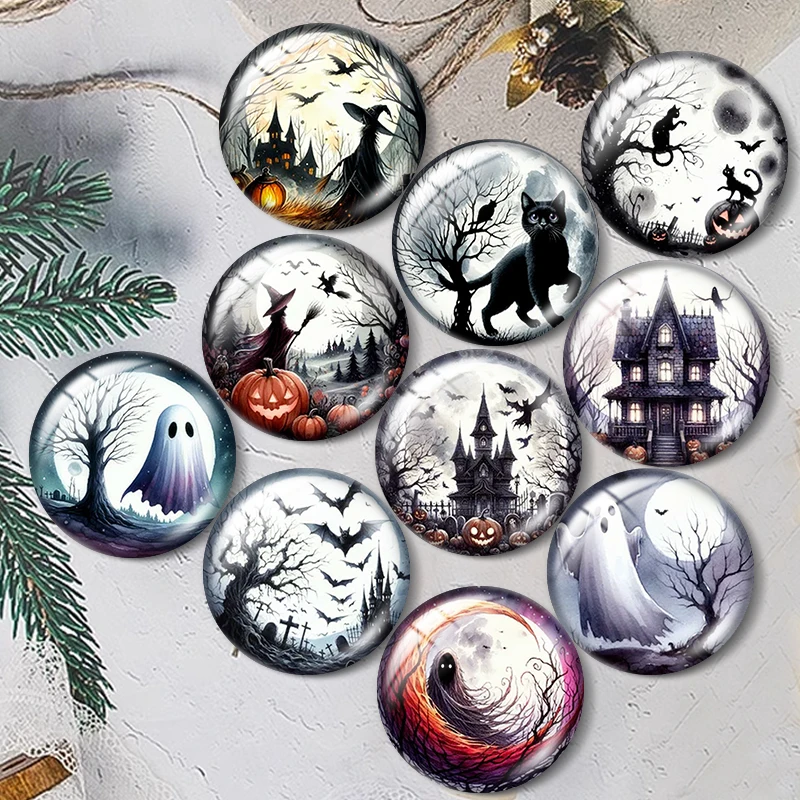 

Halloween Scene 10pcs 12mm/18mm/20mm/25mm Round photo glass cabochon flat back Making findings Jewelry