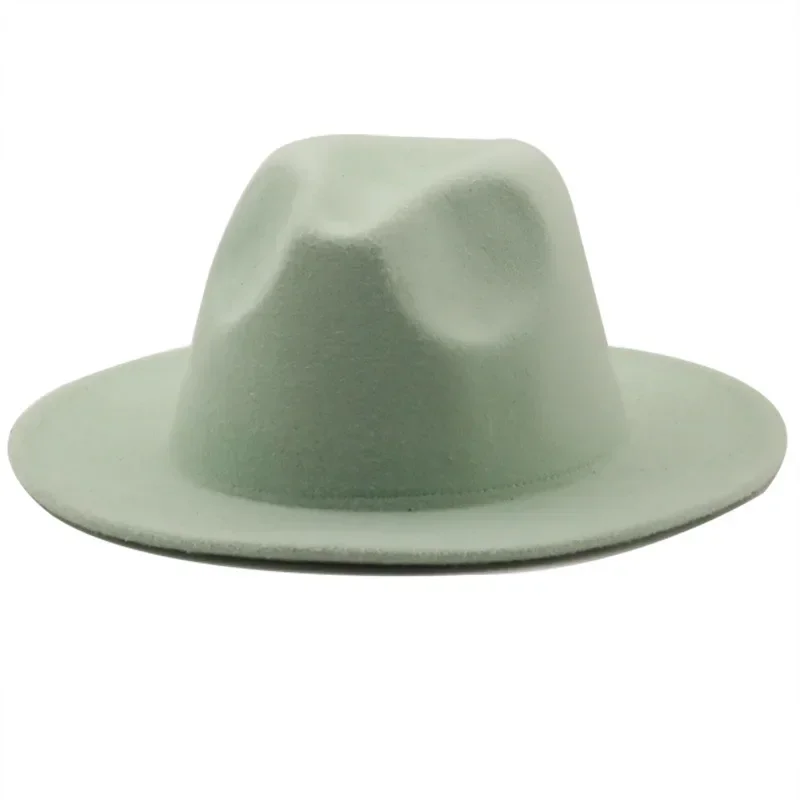 

2025 Autumn Winter Womens Stage Felt Top Hat Fedoras Big Brim Hats for Women Lady Vintage Church Hat Panama Green Jazz Cap шапк