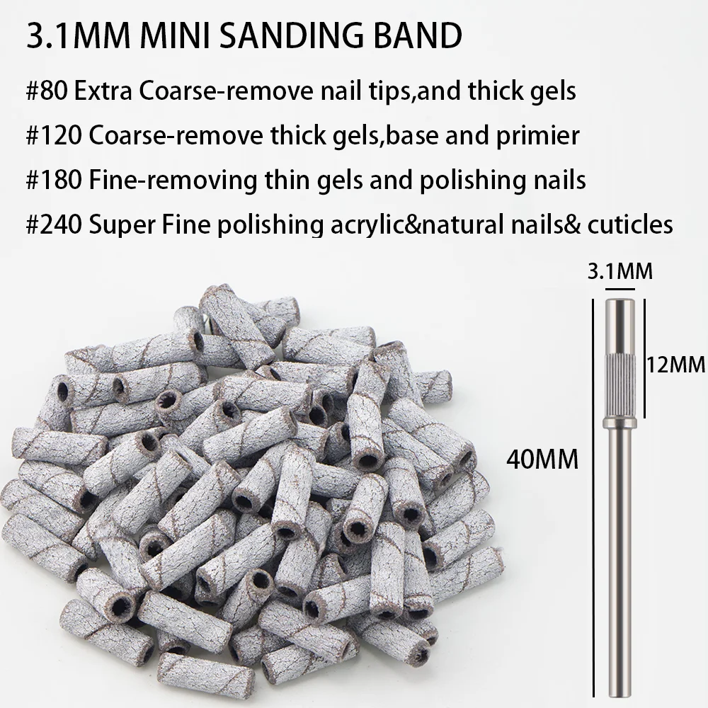 50Pcs 3,1 MM Mini Nagel Schleif Bands Mit Welle 3/32 "Nagel Bohrer Bits SandBands UV Gel acryl Polish Remover Nagel Werkzeug Set