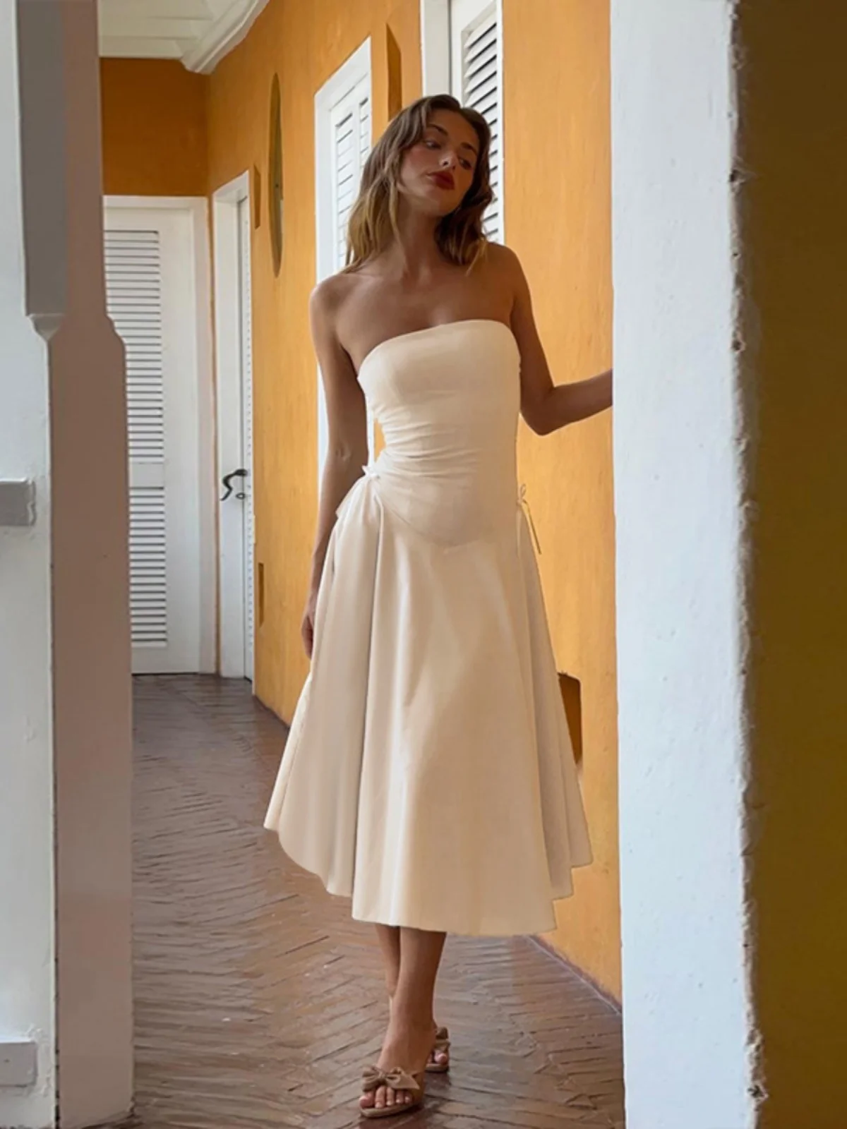 

Bow Strapless Dress With Elegant Temperament Women's Strapless Temperament Dress