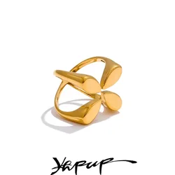 Yhpup Stylish Unique Design Stainless Steel Wide Open Ring Water Resistant Metal Distinctive Finger Jewelry Accessories