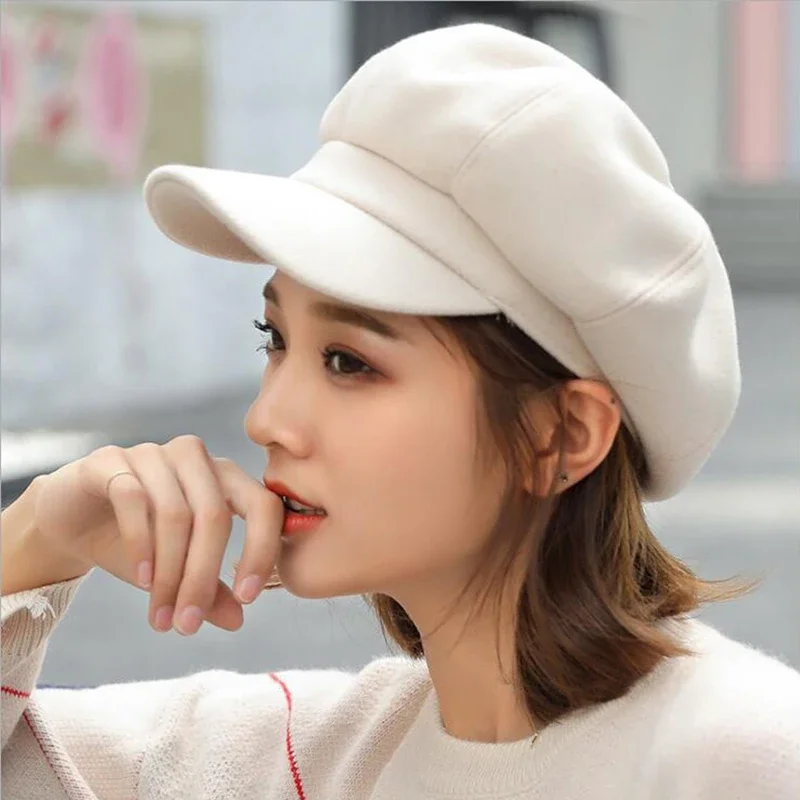 

Autumn Winter Hats for Women Solid Plain Octagonal Newsboy Cap Men Ladies Casual Wool Hat Winter Beret Women Painter Caps