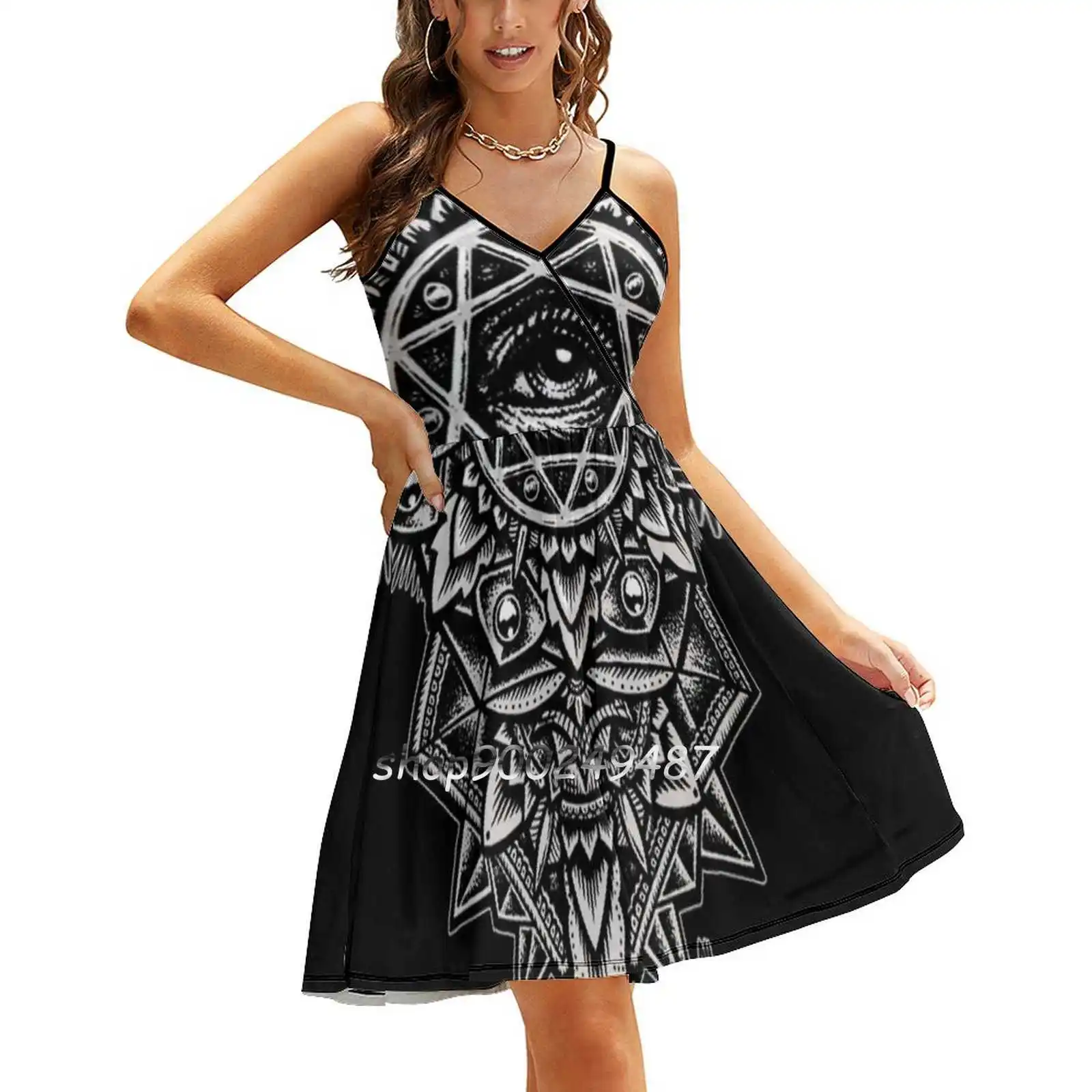 

Eye Of God Flower Mandala Sling Dress Sexy Dress Female High Waist Dresses For Women Sacred Geometry Occult Pointillism