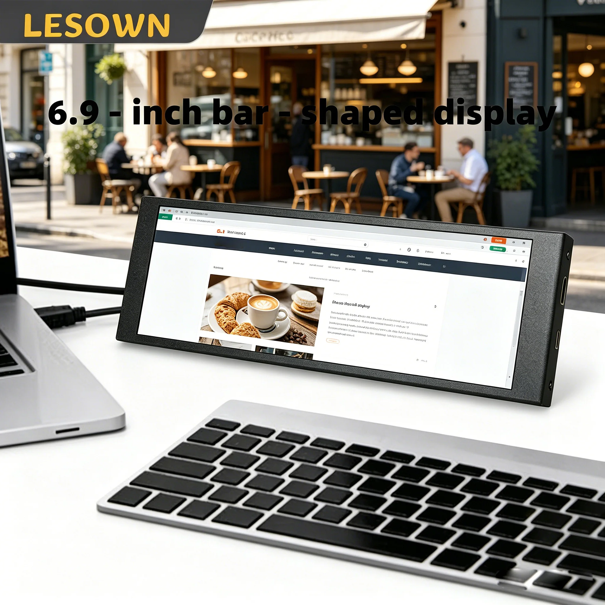 LESOWN Stretched Strip Display 6.9 7.9 8.8 11.3 Inch Portable Bar Monitor Ultra Wide Auxiliary Monitor for Laptop Side Display