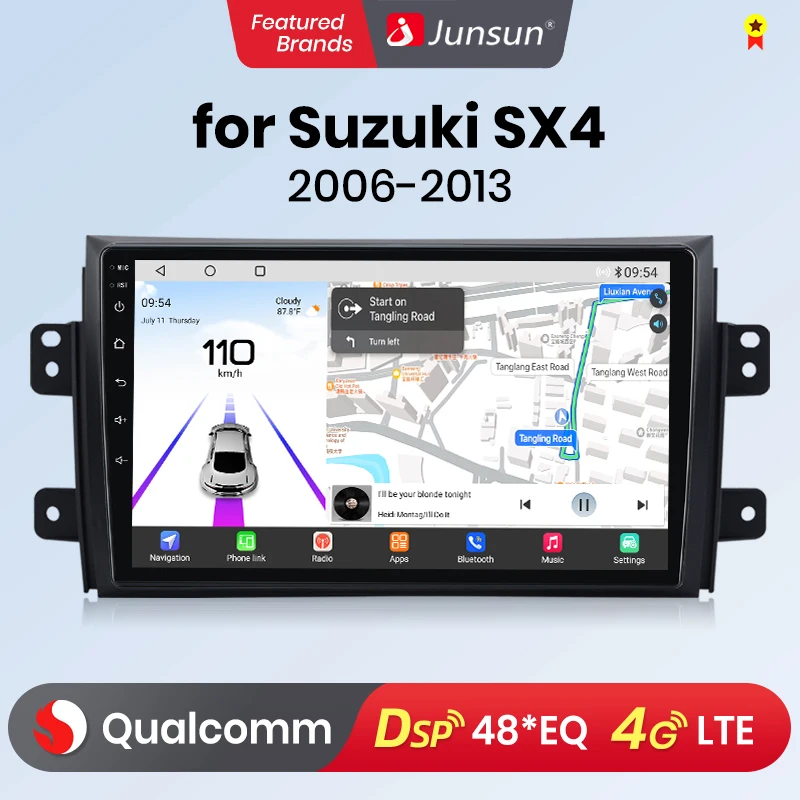 Junsun Android13 Qualcomm 8 Core Wireless CarPlay for Apple Android car Car Radio For Suzuki SX4 2006-2013Car Radio GPS FM RDS