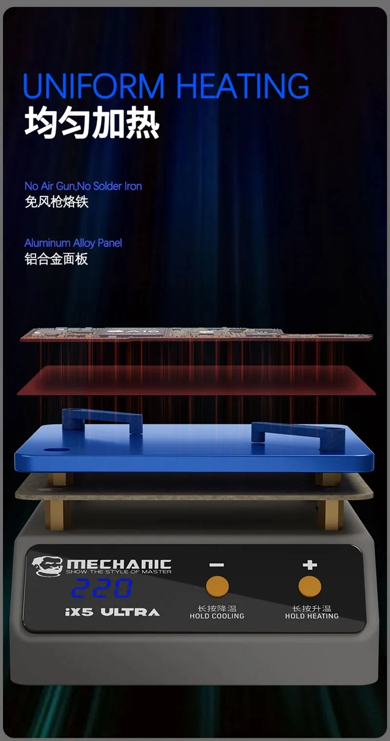 MECHANIC IX5 Ultra Preheating Station Constant Temperature Motherboard Soldering Platform for Android/iOS Circuit Board IC Chip