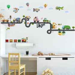 Cartoon Engineering Vehicle Aircraft Wall Stickers Kids Room Home Decoration Mural Nursery Self-adhesive Combination Wallpaper