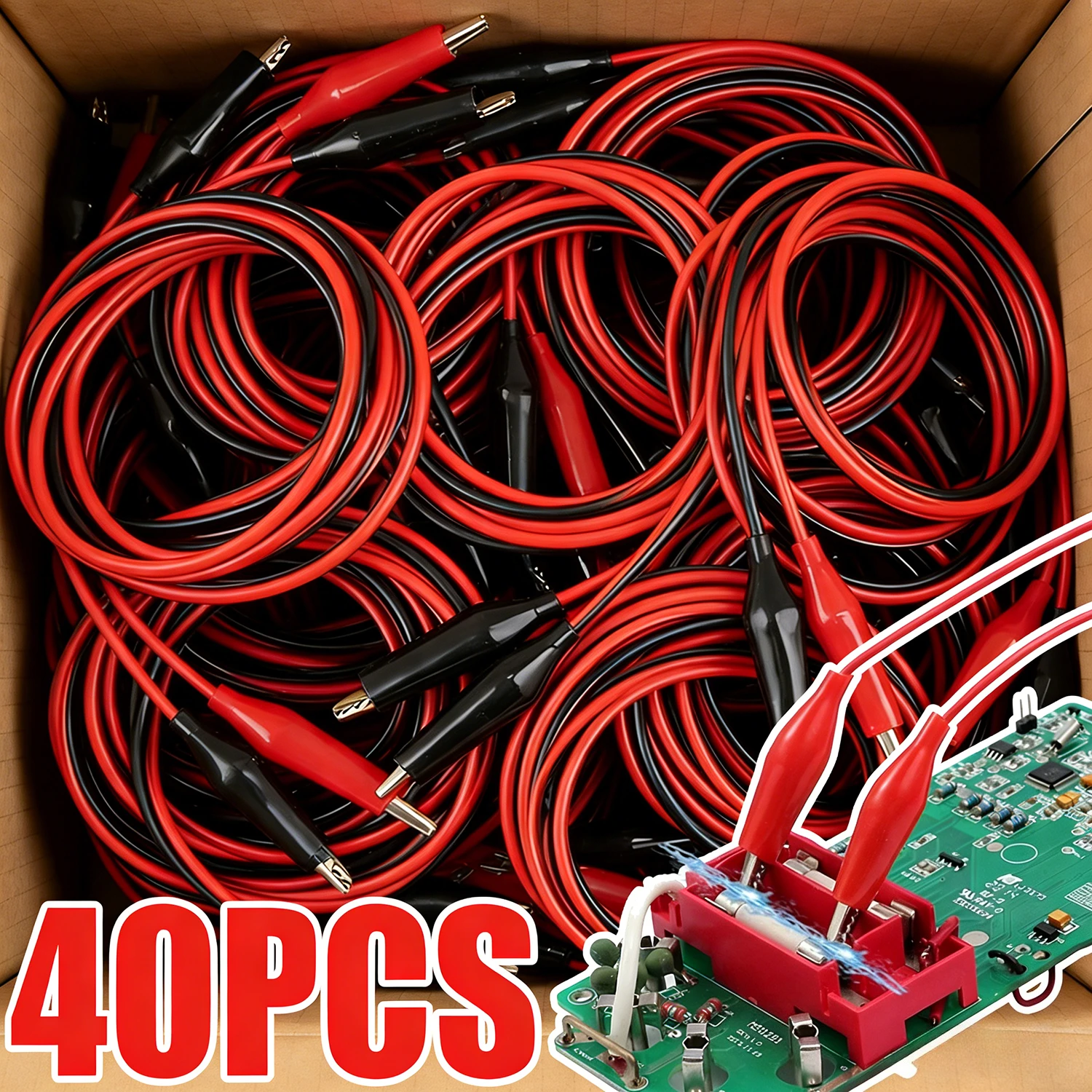Conjunto de 20 Cabos de Teste com Clipes Jacaré Duplos, Fios Jumper Macho-Fêmea e Adaptador de Fonte de Alimentação