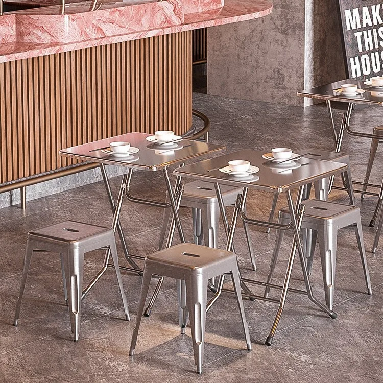 Milk tea shop, catering shop, snack bar, stainless steel folding square table, barbecue shop table and chair combination