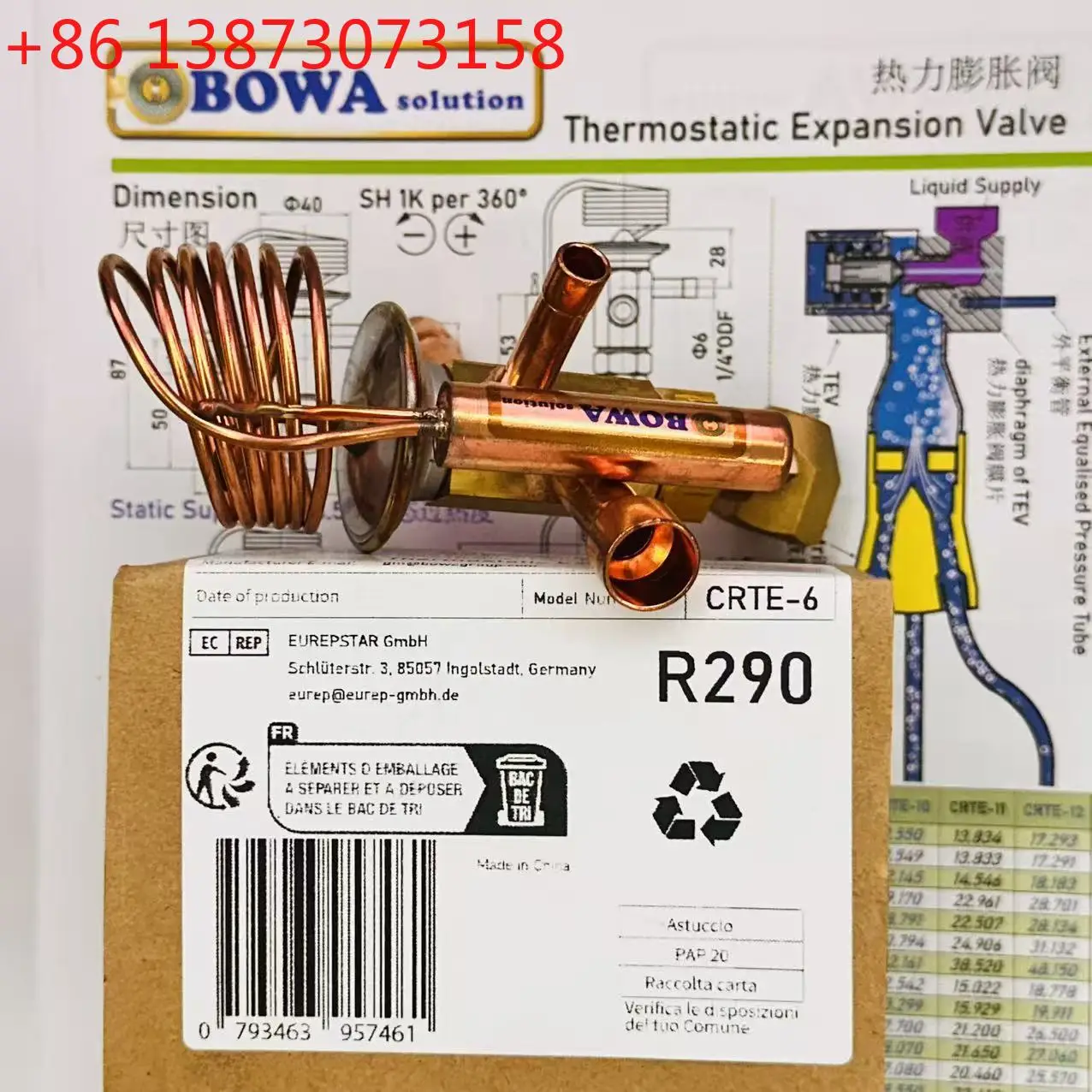 18,000 Btu R290 TEV (para 30 a 52 cc/rev) reduce las posibilidades de que el compresor de 2 HP se dañe debido a la compresión del líquido.