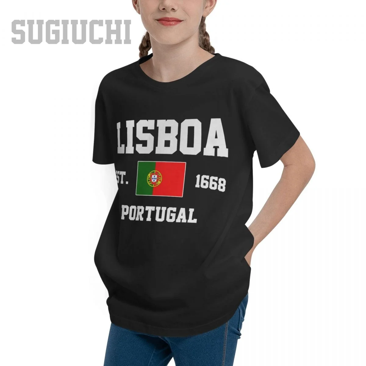 Unisex Youth Boy/Girl Portugal EST.1668 Lisboa Lisbon Capital T-shirt Kids tshirt tee 100% Cotton T Shirt o-neck short Children