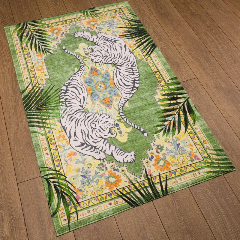 VIKAMA Bohemian Tiger Print Carpet Non-Slip and Stain-Resistant Living Room Mat Bedroom Bedside Rug Home Decor view 6