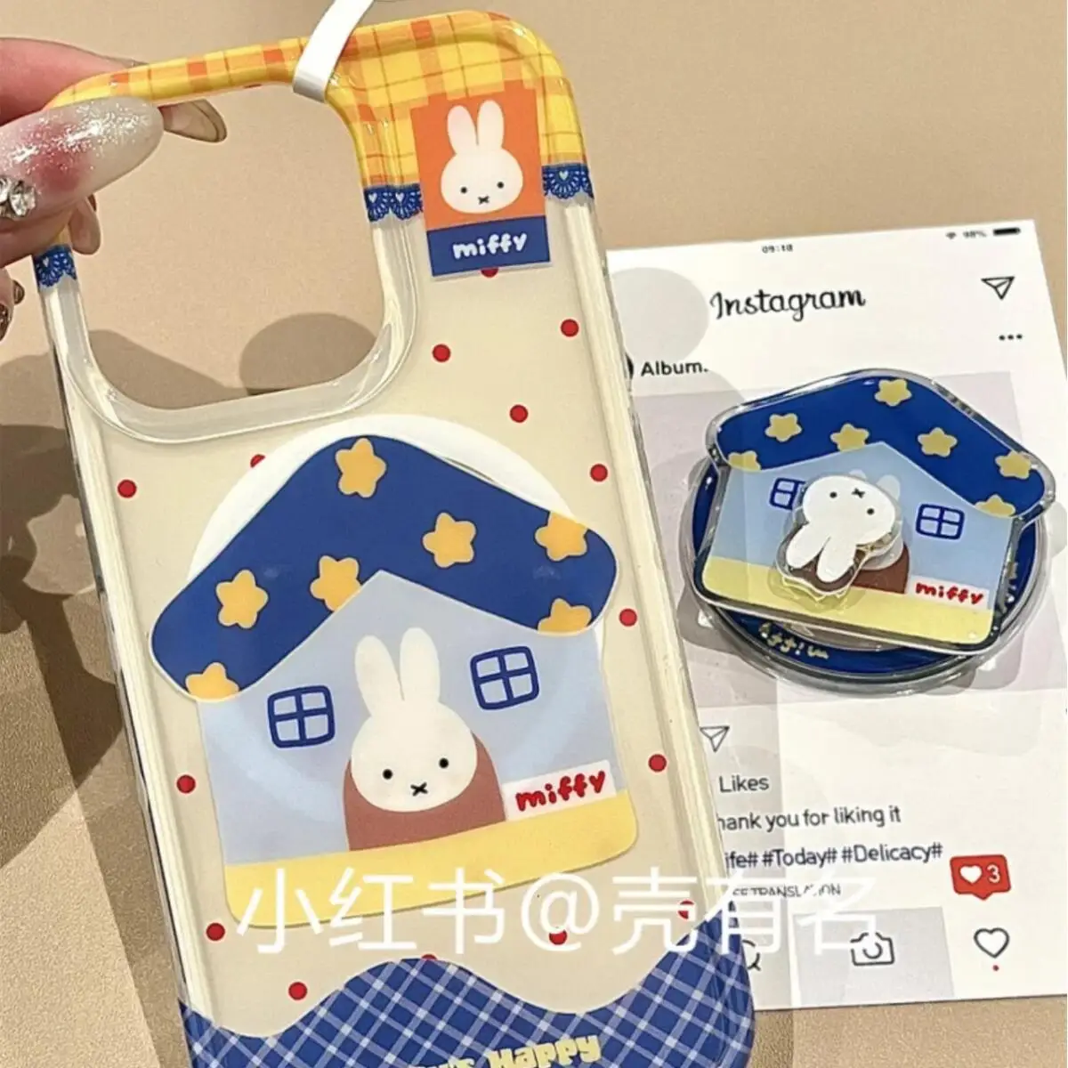 Miffy Kawaii Cartoon Mobile Phone Case Cute Rabbit Anime Magnetic Holder Phone Case Suitable for Iphone16Promaxiphone151314