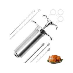 Meat Injector Syringe Kit, Flavor Injector with 3 Marinade Needles, Stainless Steel Kitchen Food Injection Syringe