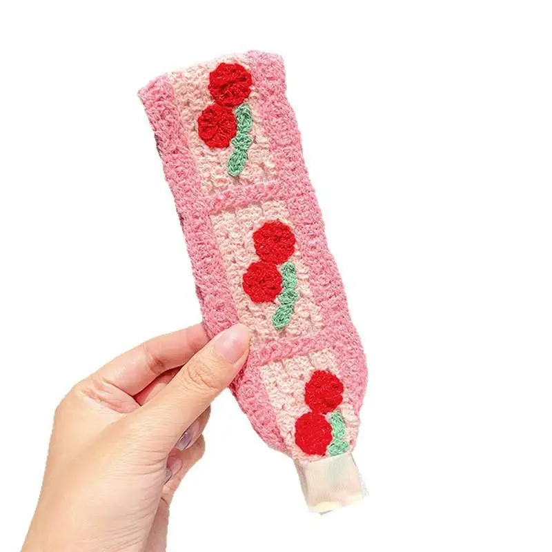 Gestricktes, farbenfrohes Haarband mit Blumenmuster und Klettverschluss für Damen und Mädchen, ein süßes Haaraccessoire, ein modisches Haarband. – Detail 10
