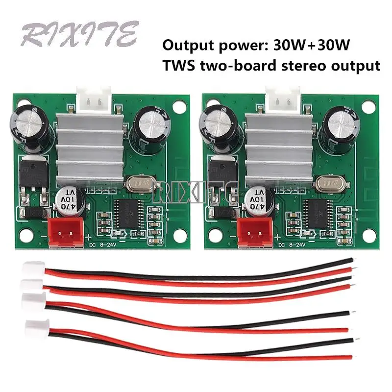 2PCS Bluetooth Audio Power Amplifier Board 30W+30W TWS Speaker Module Board Audio Receiver Stereo Power Amplifier Module DC8-24V