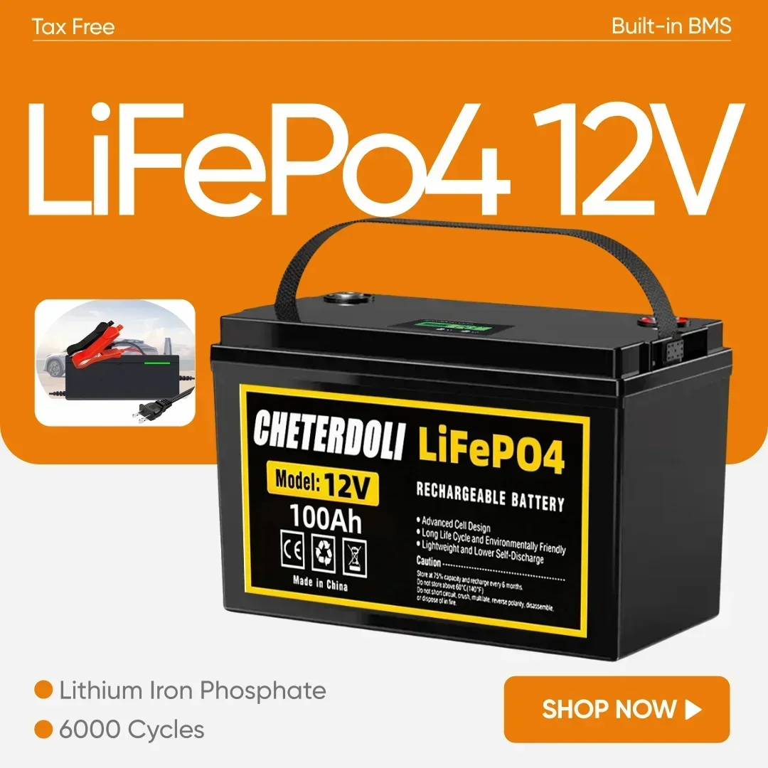 Aleaivy New 12V 100Ah LiFePO4 Lithium Iron Phosphate Battery 1280Wh Lithium Iron For RV Campers Solar Golf Carts Marine