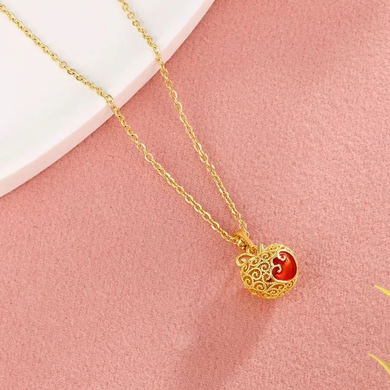 Elnar Jewelry Luxury 24K 9999 Pure Gold real gold Women's exquisite hollow apple pendant necklace