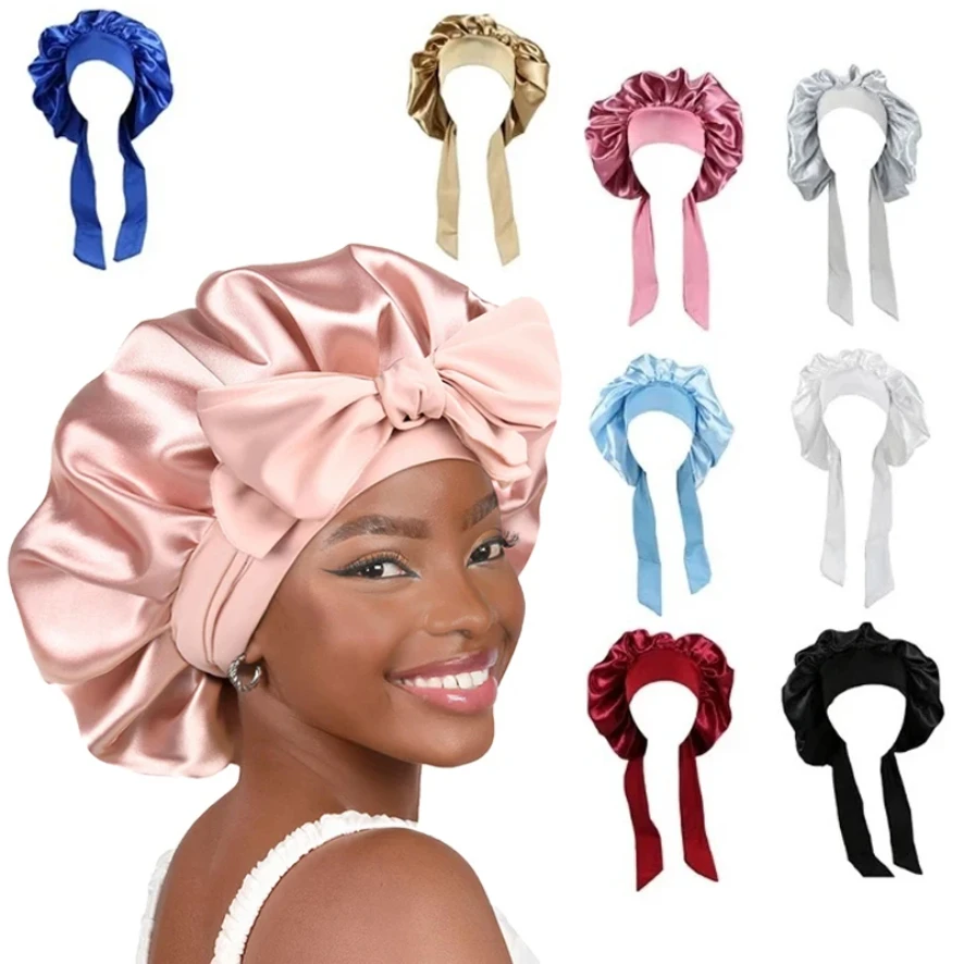 

Women Satin Solid Sleeping Hat Night Sleep Cap for Women Shower Caps Waterproof Solid Sleeping Hair Bonnets Adjustable Cap