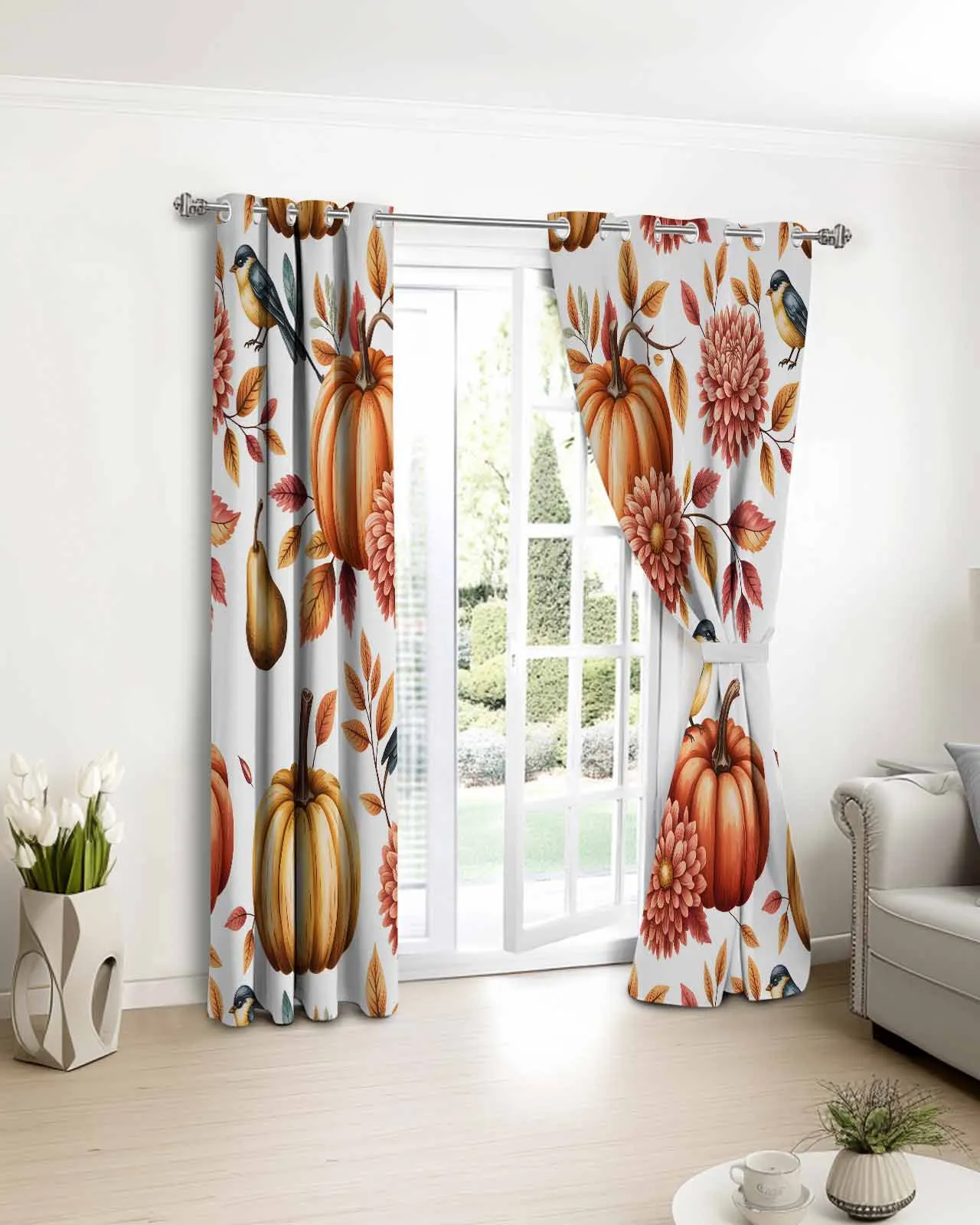 

Pumpkin Animal Leaf Branch Curtains For Kitchen Bedroom Window Treatment Curtains for Living Room Home Decor Drapes