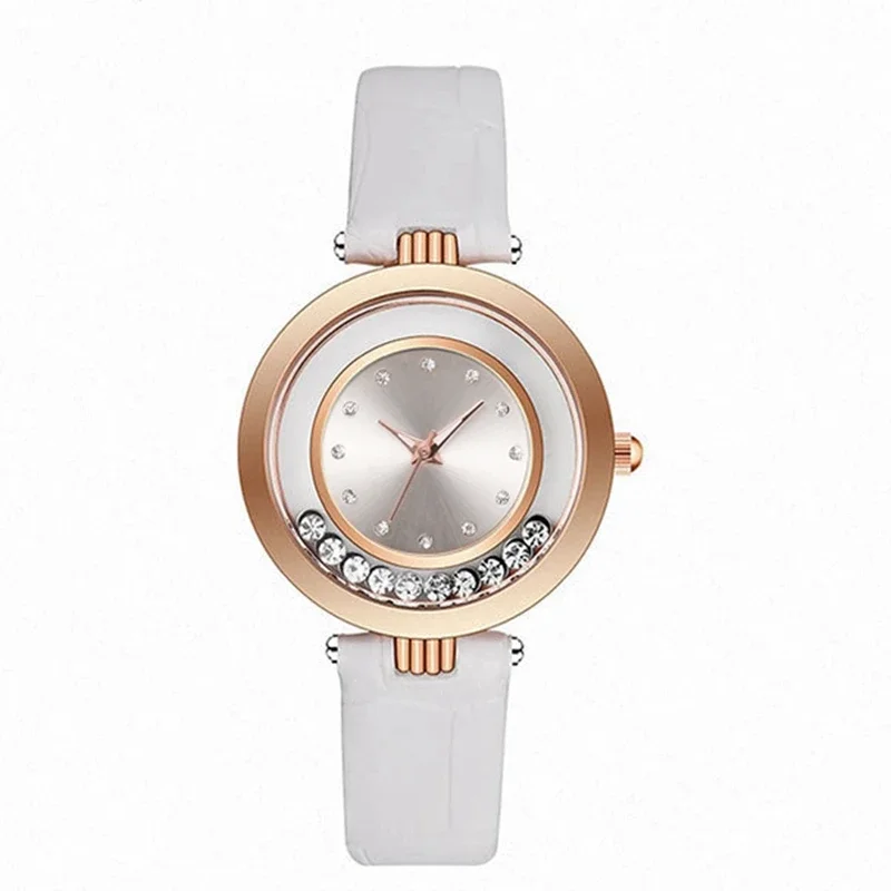 Relojes de lujo para Mujer, Reloj con correa de cuero y diamantes, Reloj de cuarzo analógico