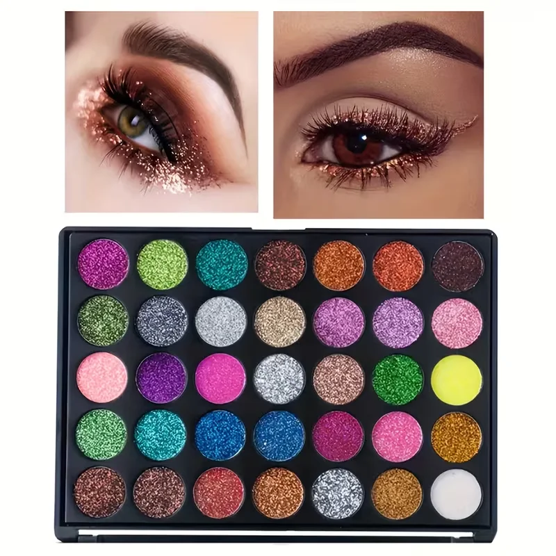 35 Colors Glitter Eyeshadow Palette, Mineral Ultra Shimmer Eye Shadow, Long Lasting & Waterproof, Perfect for Halloween, Stage