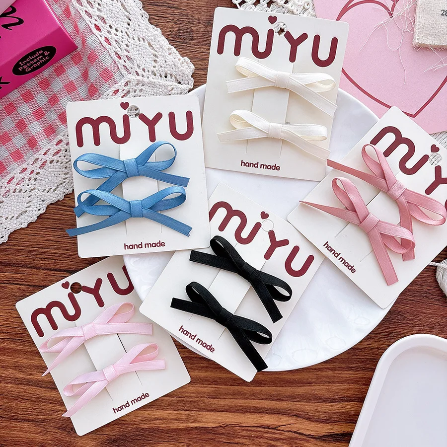 

2 шт., корейская милая свежая заколка с бантом на боковой стороне, нежная тканевая челка, зажим для утки, заколки, головные уборы, аксессуары для волос для девочек и детей