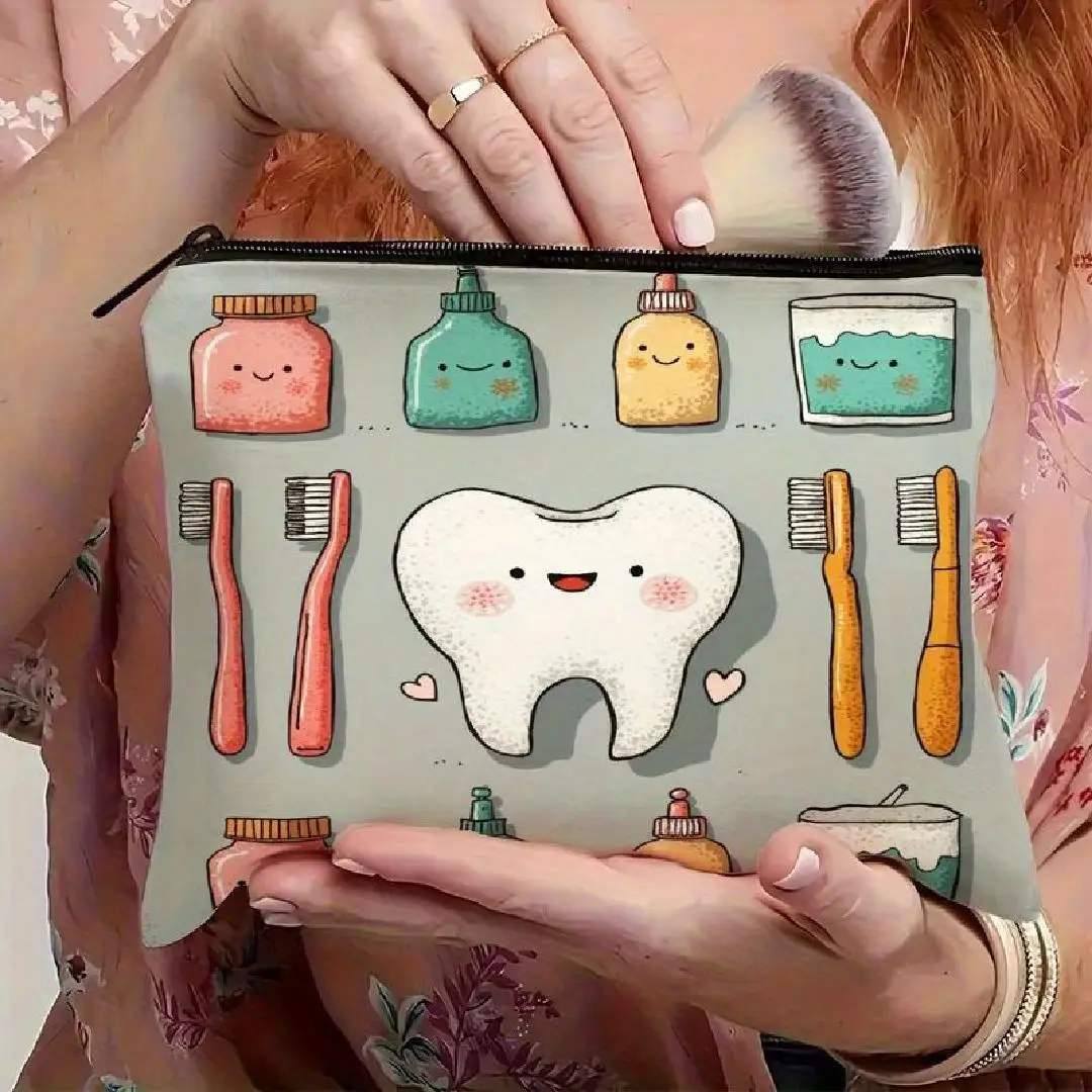Un joli sac à cosmétiques dentaires – jolie pochette multifonctionnelle à fermeture éclair pour femmes, sac de rangement de bijoux