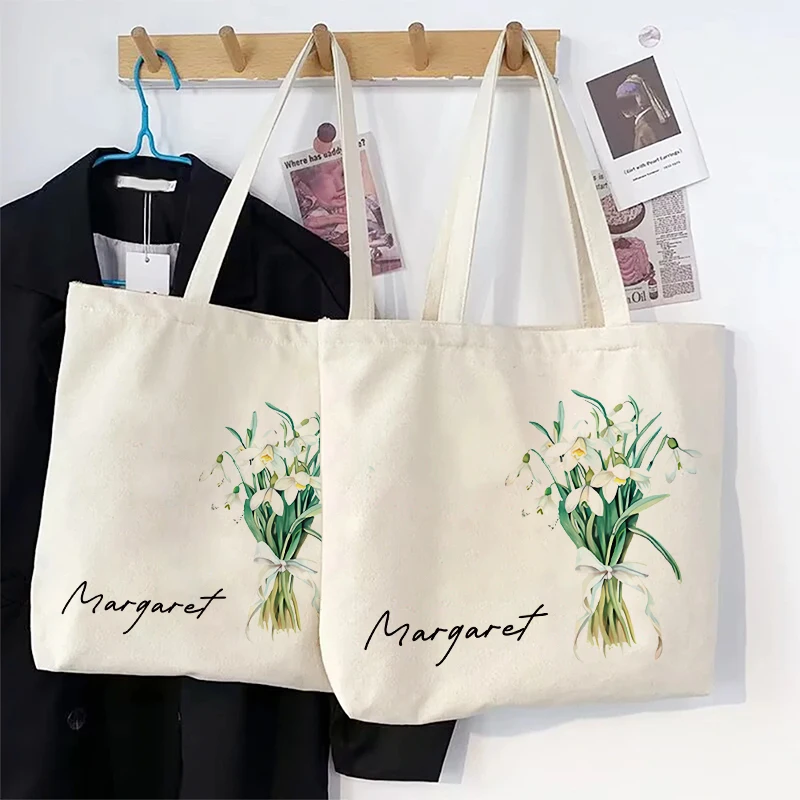 Flower Bouquet Personalized Name Handbag Travel Storage Shoulder Bag Simple Tote Bags Birthday Customize Wedding Bridesmaid Gift