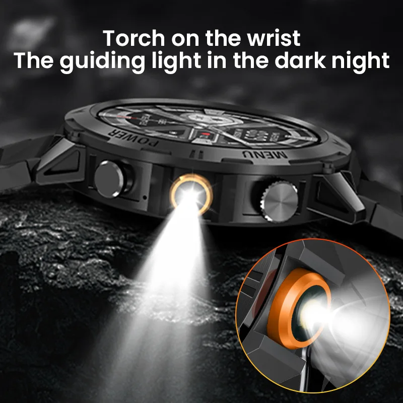 Новые умные часы для мужчин и женщин, светодиодный фонарик IP68, водонепроницаемый, 100 спортивных режимов, фитнес-трекер, металлический каркас, уличные умные часы