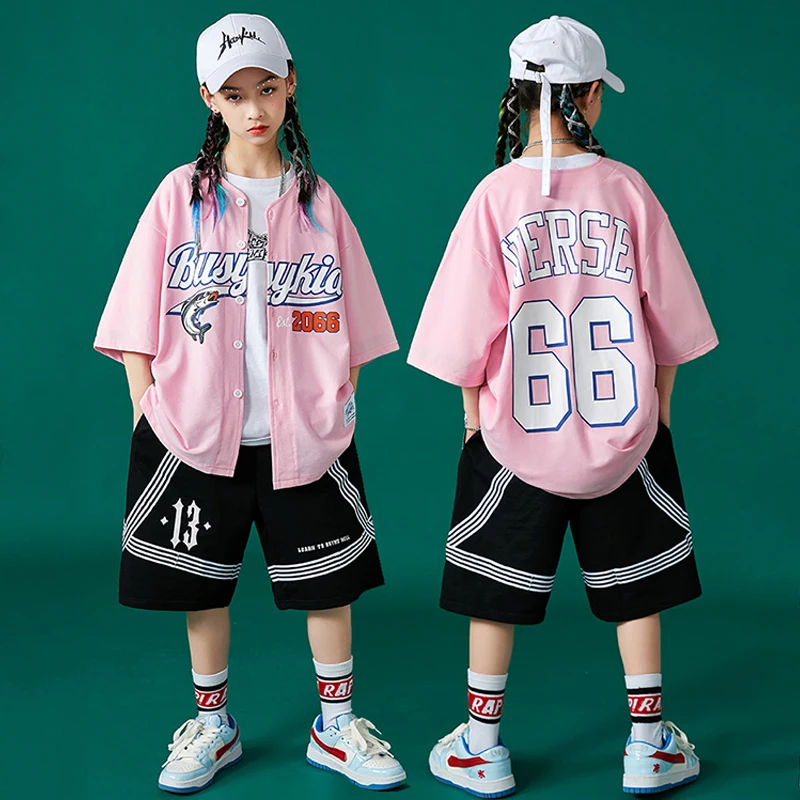 Kids Street Dance Clothing Hip Hop Costume Girls Pink Cardigan Loose Kpop Outfit Concert Jazz Show Wear Boys Casual Suit BL8787