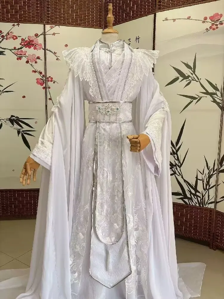 Disfraz de escenario actuación traje blanco HanfuChu chino Wanning; Er Ha y su disfraz de maestro de gato blanco COS; blanco