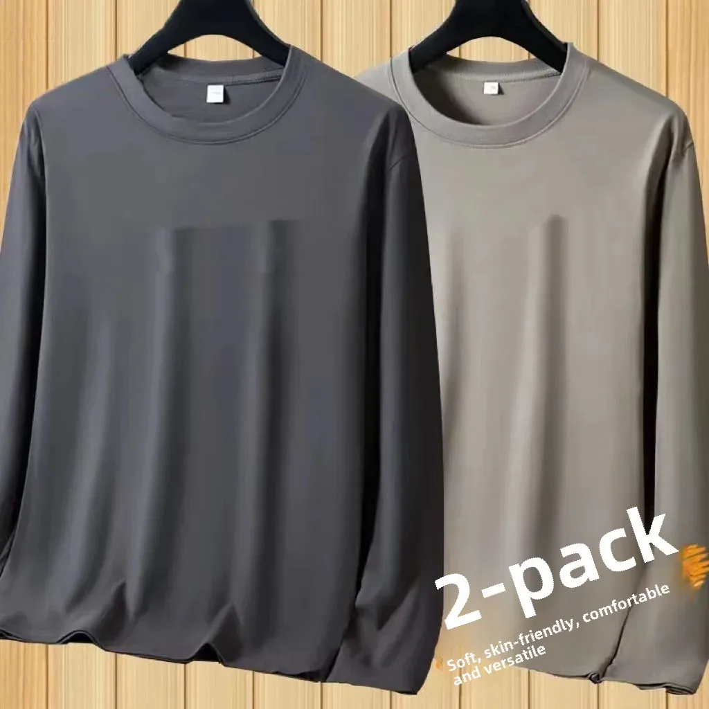 Fashionable 2024 Autumn Men's Solid Color Base Layer T-Shirt Soft Comfortable Round Neck Plus Size Long Sleeve T-Shirt Men