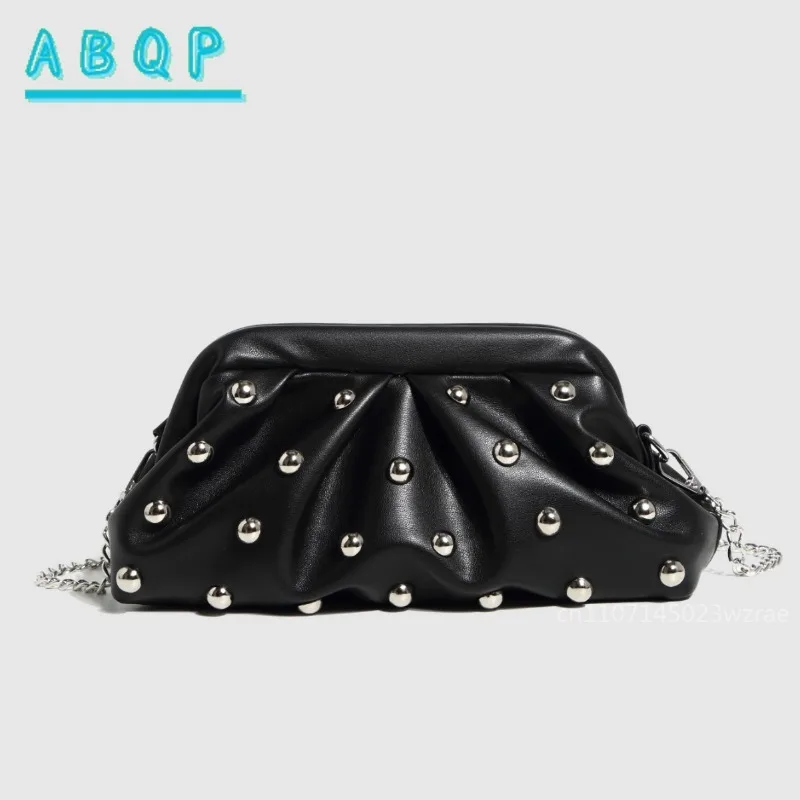 

ABQP New Pleated Dumpling Bag Rivet Fashion Women's Shoulder Bag High Quality Fashion Chain Women's Shoulder Messenger Bag