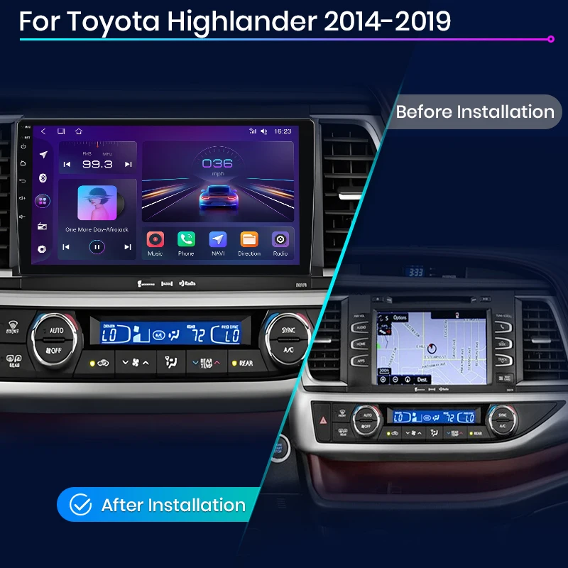 Junsun Wireless Carplay Android Auto Android 15 Car Multimedia Touch Screen Head Unit for Toyota Highlander 2014 2015 2016 2017 2018 2019 GPS Radio Bluetooth 5.0 4G LTE 5G WiFi Smart Voice Control Stereo Receiver