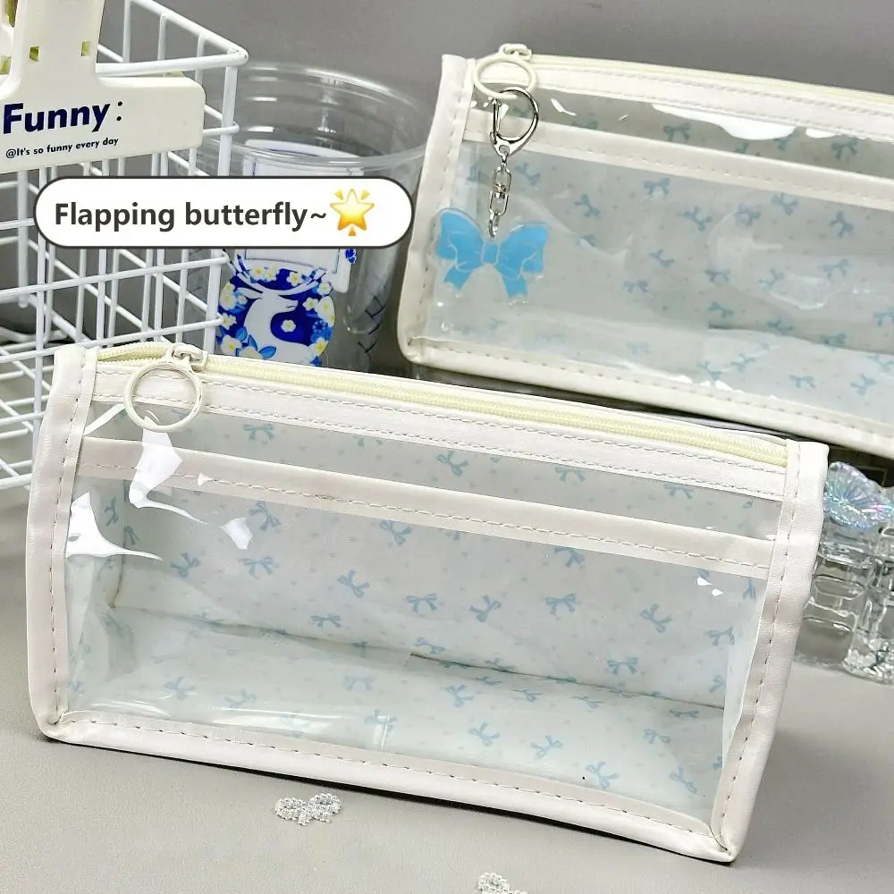 High Quality Floral Print Pen Bag Double Layer Transparent Pencil Case Large Capacity Pen Pouch Students