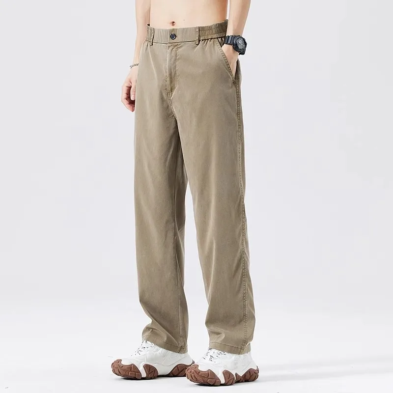 الصيف رقيقة جدا الجينز الرجال تنفس العصرية العلامة التجارية فضفاضة واسعة الساق السراويل للرجال عادية تنوعا الحرير الجليد بنطلون