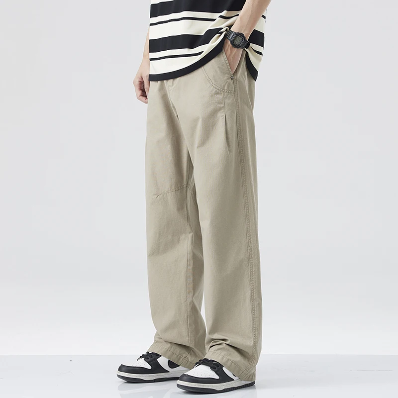 

spring summer retro overalls men loose straight leg pants pure cotton wash day retro casual pants