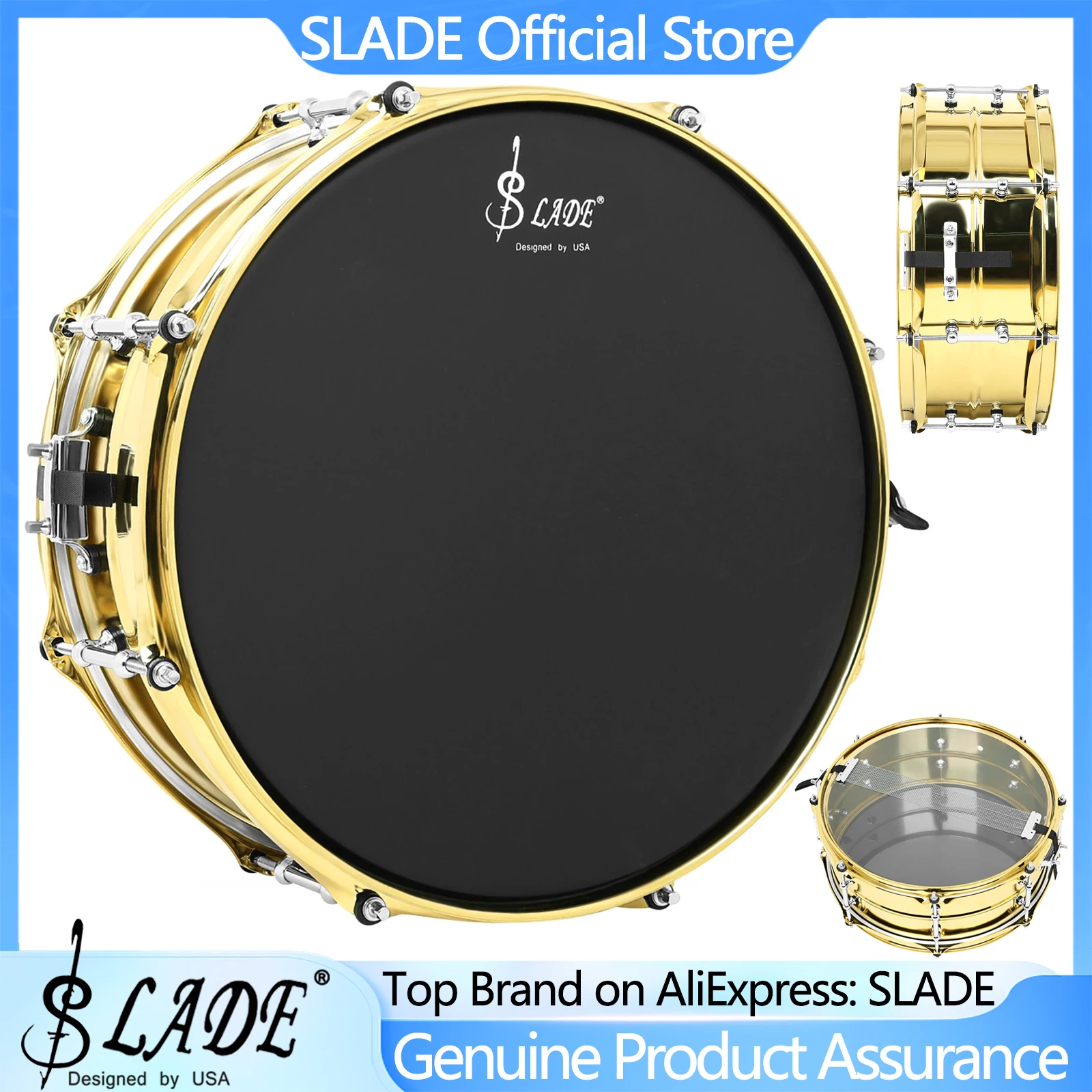 

SLADE Snare Drum 14x5.5 Inch Matte Gold Stainless Steel Snare Drums Polyester Drum Skins High‑Quality Percussion Instruments