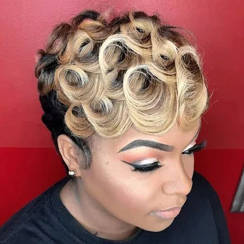 قصيرة عابث قطع شعر مستعار 180% الكثافة البرازيلي ريمي الشعر البشري مجعد موجة قبل قطعها الباروكات للنساء 1B/30 لون كامل آلة صنع